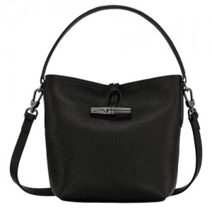 Black - Leather Longchamp Le Roseau Essential XS Bucket Women Crossbody Bags | AU7469ZU