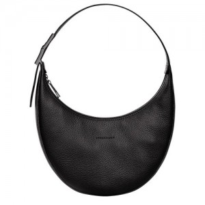 Black - Leather Longchamp Le Roseau Essential M Hobo Women Shoulder Bags | AU7622VR