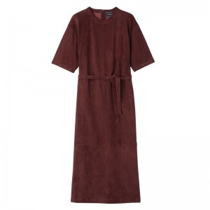 Burgundy - Leather Longchamp Leather long Women Dress | AU8574UZ