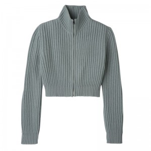 Celadon - Knit Longchamp Zip collar short cardigan Women Jumper | AU8672DF