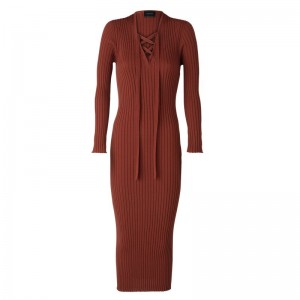 Chestnut - Knit Longchamp Fitted long Women Dress | AU8614LI