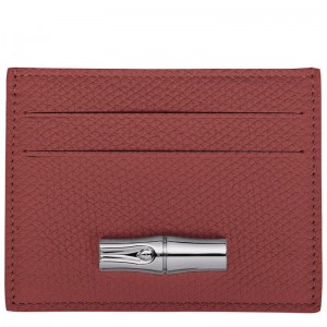 Chestnut - Leather Longchamp Le Roseau Women Card Holder | AU7907EB