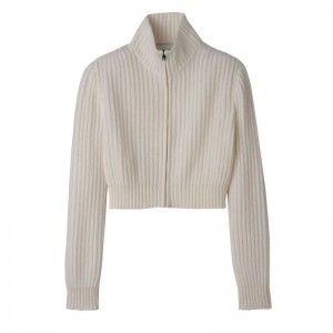 Ecru - Knit Longchamp Zip collar short cardigan Women Jumper | AU8674AH