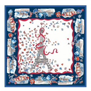 Ecru - OTHER Longchamp Equestrian Tower Silk 50 Women Scarves | AU8300XY