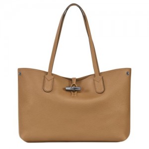Fawn - Leather Longchamp Le Roseau Essential L Tote Women Shoulder Bags | AU7586UZ
