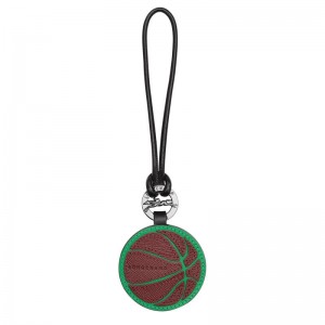Green/Burgundy - Leather Longchamp Long-Dribble Women Key Rings | AU8033NW